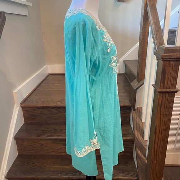 Bella Tu Sea Foam Green Embroidered Cotton Tunic Size Small - Picture 3 of 9